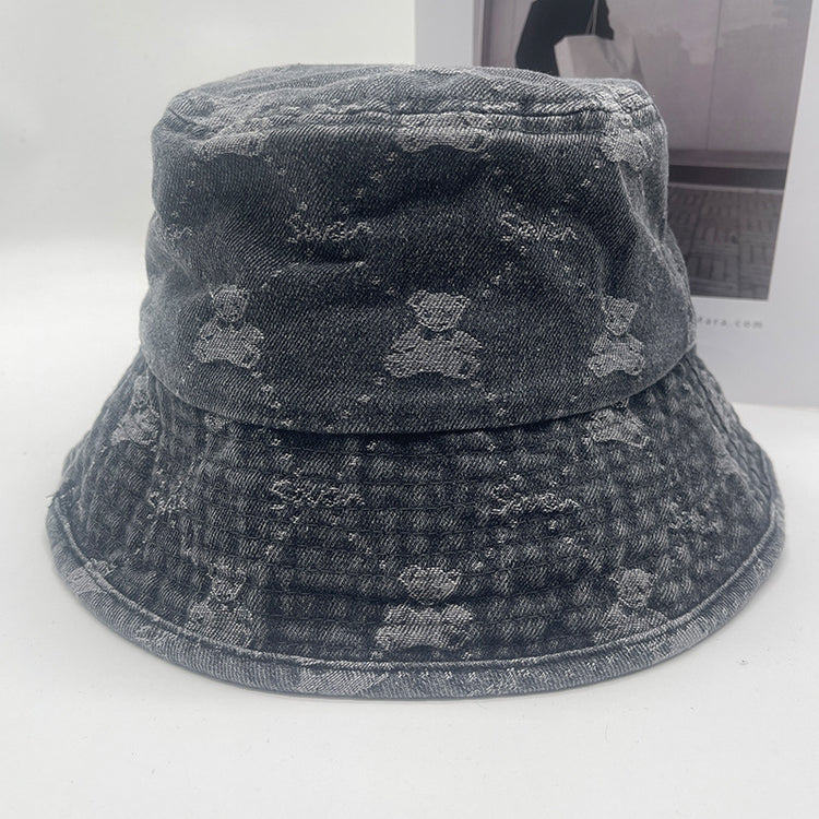 流行帽子|復古水洗牛仔漁夫帽女春夏百搭顯臉小戶外遮陽帽小熊可愛水桶盆帽「C4981」25.02-3