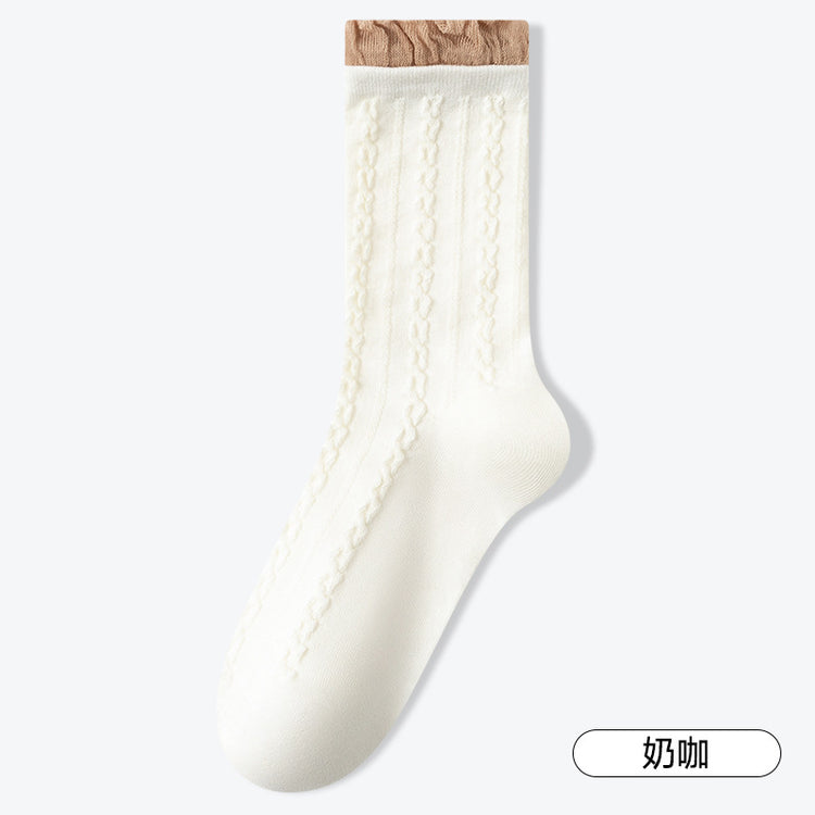 女襪|灰色泡泡口襪子女棉質柔軟親膚舒適中筒襪吸汗防臭抗起毛球堆堆襪「DS24145」25.01-2