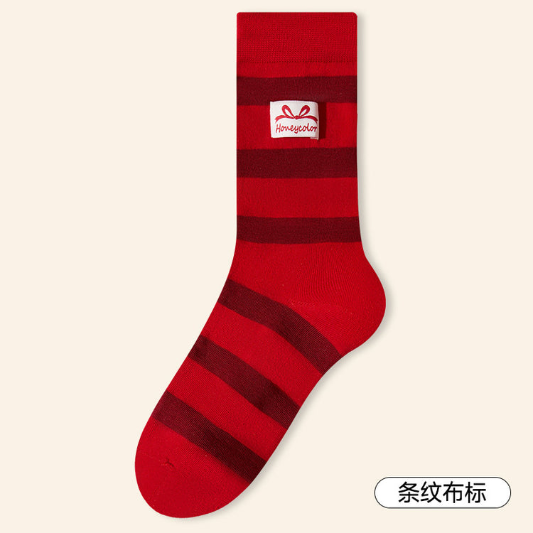 女襪|2025年蛇年紅襪子女植絨卡通圖案本命年襪情侶結婚潮流無骨喜襪「H5380」25.01-1