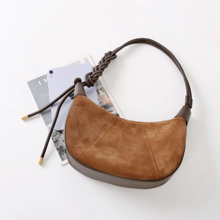 質感真皮|2025新款磨砂牛皮休閒百搭牛角月牙餃子包真皮腋下包簡約通勤「7040」25.06-4