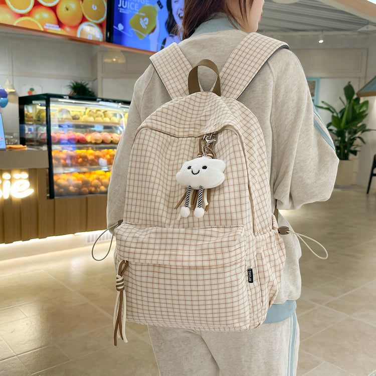 致青春|高顏值森系小清新格子少女心旅行雙肩包韓版ins風學生黨上課背包「1392-132」25.12-1