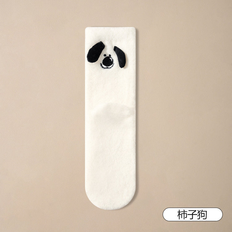 女襪|加絨加厚襪子女後跟立體小狗蓄熱保暖澳絨襪親膚舒適彈力中筒襪「HC5137」24.12-1