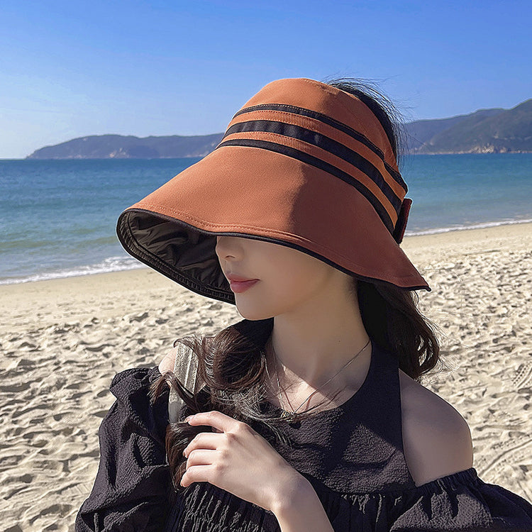 流行帽子|夏季時尚顯臉小帽子女戶外防紫外線空頂遮陽帽新款黑膠防曬太陽帽「C0994A」25.04-3