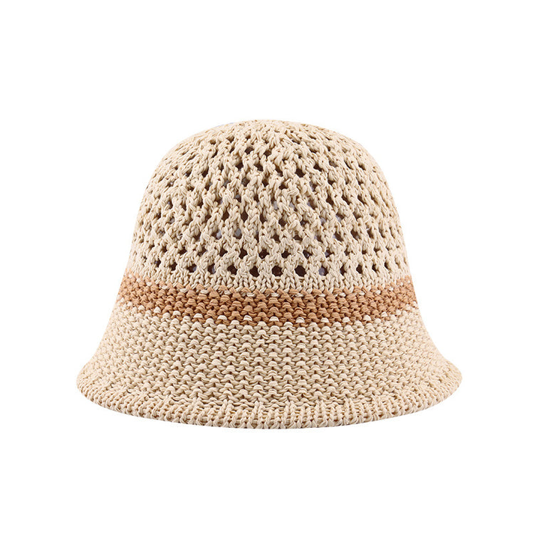 流行帽子|夏季新款鏤空透氣帽子女編織草帽遮陽沙灘水桶帽海邊太陽帽子批發「C5038」25.05-2