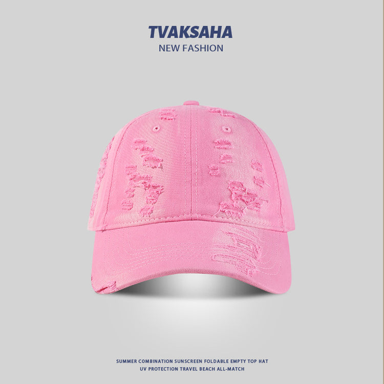 流行帽子|薄荷綠鴨舌帽女夏季小清新多巴胺穿搭遮陽帽個性破洞顯臉小棒球帽「C4161」24.07-3