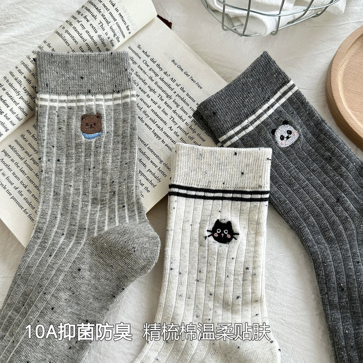 女襪|10A抑菌襪子女點子紗學院風吸汗透氣中筒襪棉質親膚舒適堆堆襪「MK5110」25.08-1