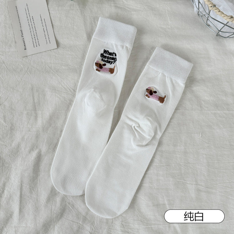 女襪|灰色堆堆襪子女加寬羅口親膚舒適中筒襪後跟卡通刺繡ins潮運動襪「YY25013」25.06-4