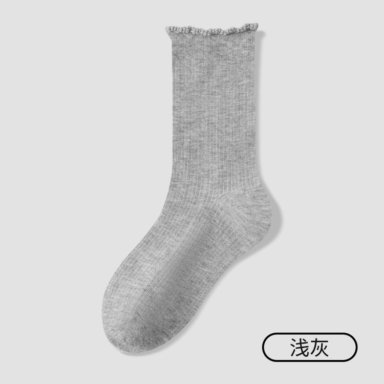 女襪|花邊堆堆襪子女抑菌防臭抗起球中筒襪吸濕排汗彈力萊卡無骨月子襪「ZJ25035」25.10-2