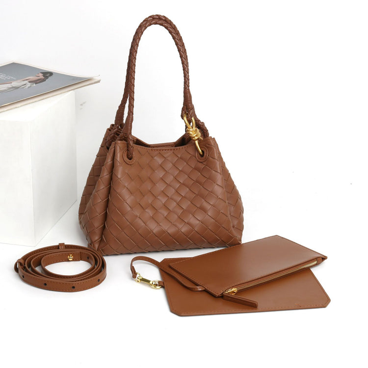 質感真皮|2024年新金屬繩扣真皮編織包降落傘包舒淇同款手提菜籃子大容量「6010#」24.07-1