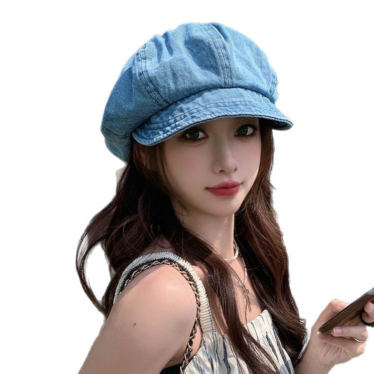 流行帽子|大頭圍顯臉小帽子女日系簡約復古八角帽新款鴨舌貝雷帽英倫雲朵帽「C5154」25.04-4