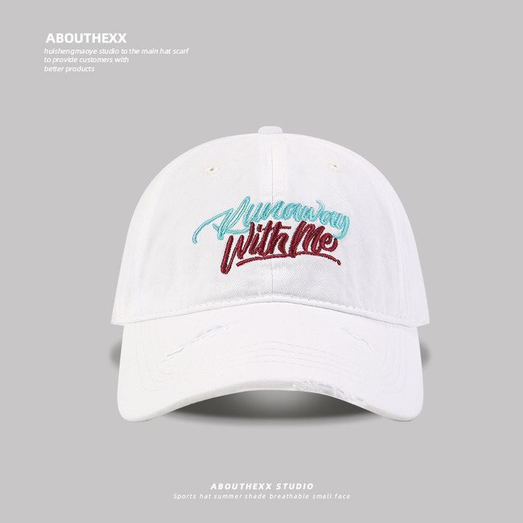 流行帽子|破洞字母刺繡鴨舌帽女遮陽寬檐大頭圍棒球帽顯臉小百搭遮陽帽子男「C5123」25.03-4
