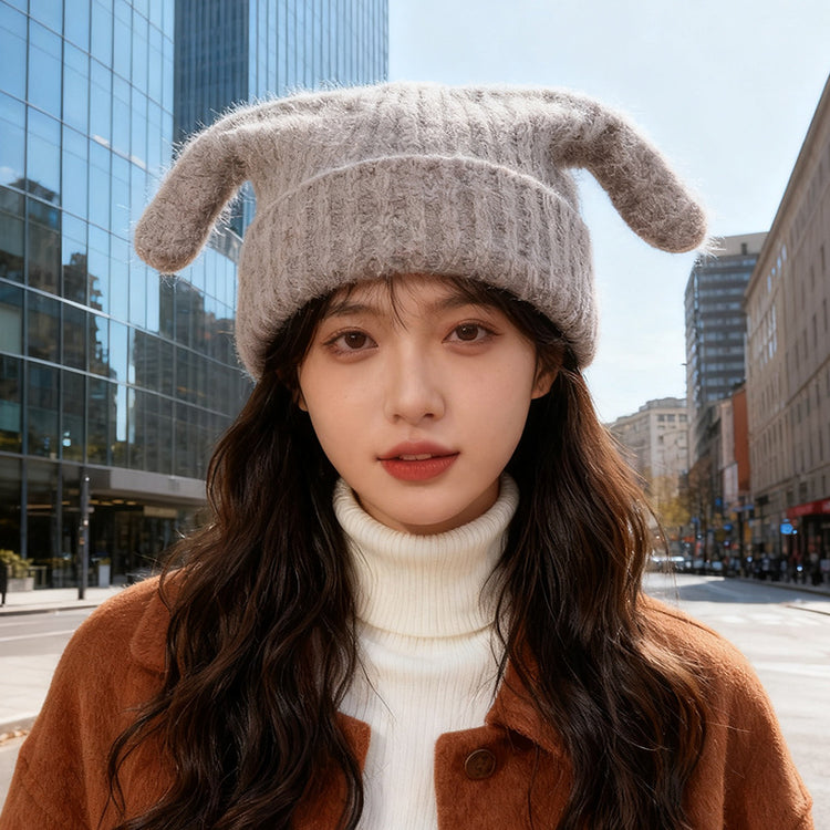 流行帽子|可愛搞怪毛線帽子女秋冬保暖護耳帽日系惡魔角手工針織冷帽套頭帽「C5702」25.10-2