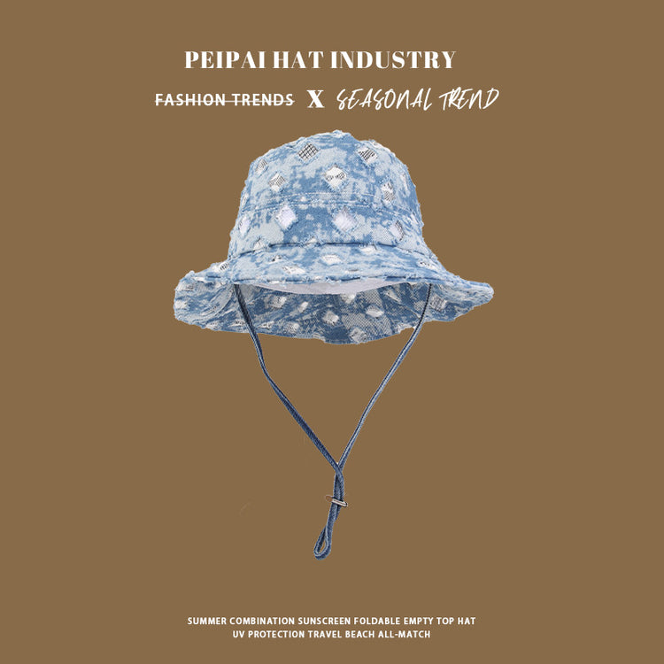 流行帽子|個性水洗破洞牛仔漁夫帽女夏季防曬遮陽帽韓版復古百搭戶外登山帽「C4967」25.03-2