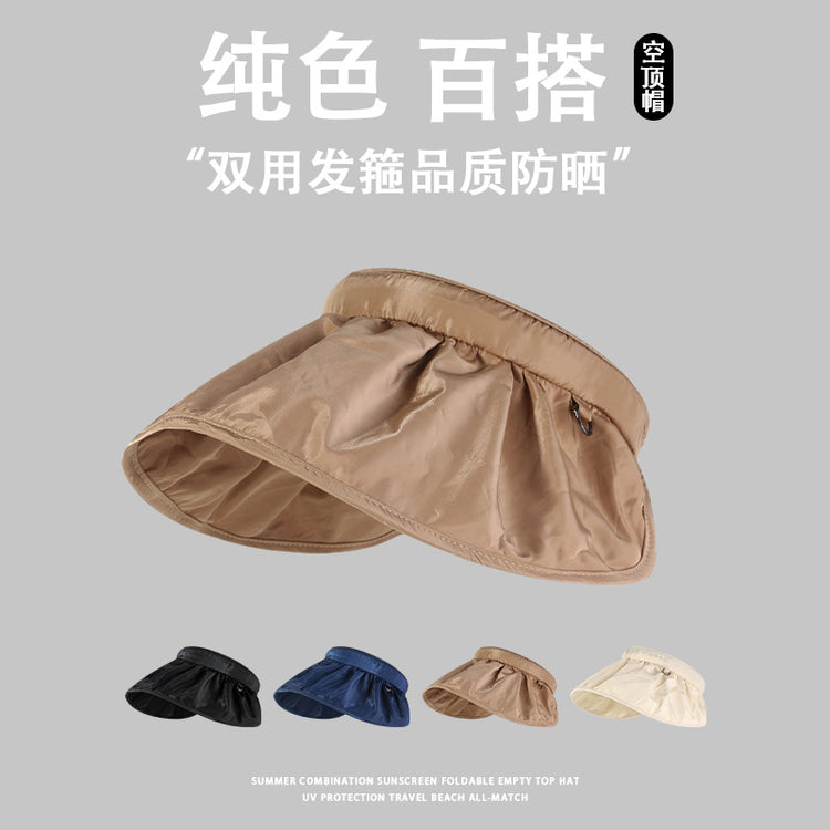 流行帽子|防曬帽女夏季防紫外線2024新款遮陽帽貝殼空頂帽遮臉大檐發箍帽子「C4273」24.08-3