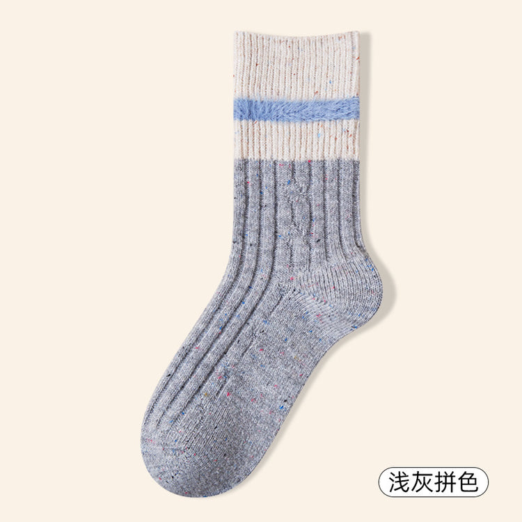 女襪|羊毛襪子女點子紗加厚保暖親膚舒適堆堆襪秋冬拼色條紋彈力中筒襪「YJ8022」24.12-5