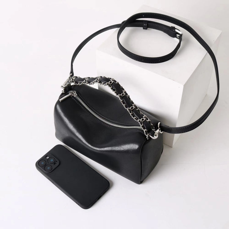 質感真皮|2025新款高級感枕頭包女牛皮大容量手提單肩包斜背包小眾設計包包「7014」25.07-1