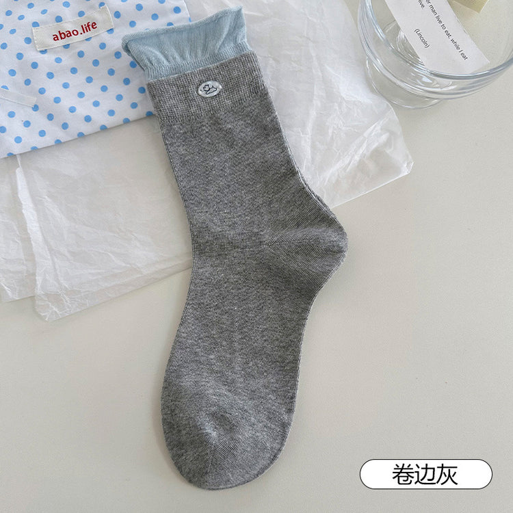 女襪|蝴蝶結襪子女韓系ins潮流吸汗透氣堆堆襪棉質親膚舒適襪子「AM2540」25.07-4