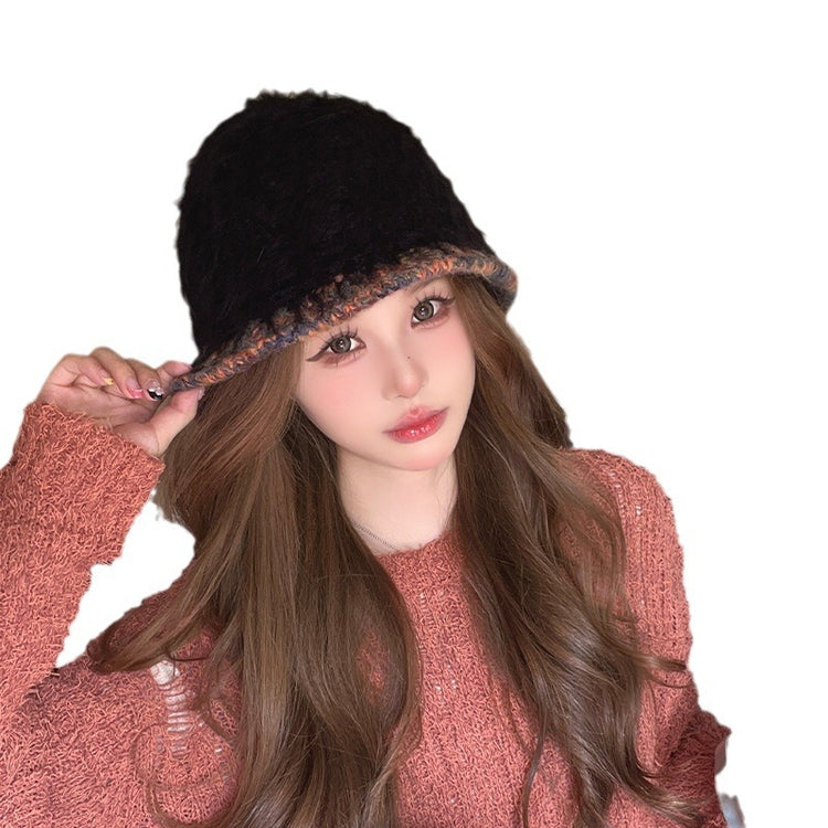 流行帽子|帽子女秋冬季彩虹檐邊毛絨針織水桶帽加厚保暖毛茸茸顯臉小毛線帽「C4442」24.09-2