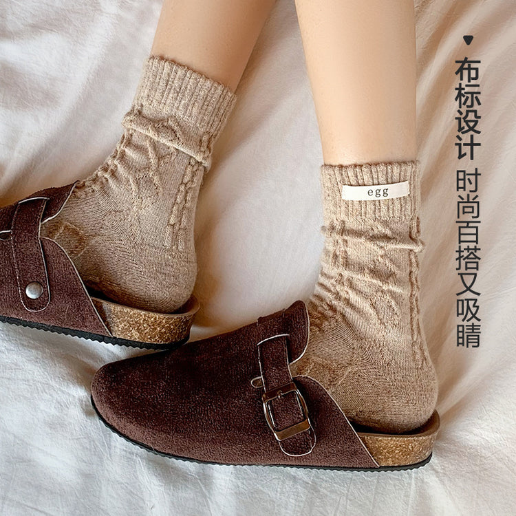 女襪|潮流布標襪子女秋冬季蓄熱保暖加厚羊毛襪彈力親膚舒適居家睡眠襪「NS24112」24.12-2