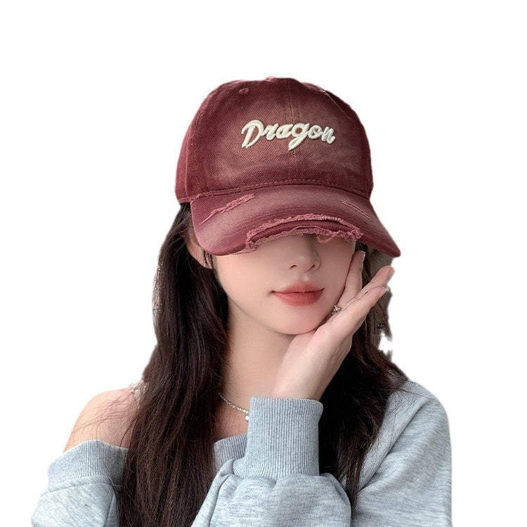 流行帽子|立體刺繡Dna字母棒球帽美式百搭水洗復古寬檐顯臉小鴨舌帽帽子女「C4571」24.10-5