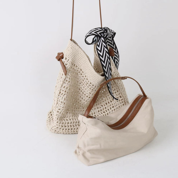 質感真皮|2025新款蠟繩編織托特大容量斜背包頭層牛皮沙灘度假通勤包ins女「3853」25.04-5