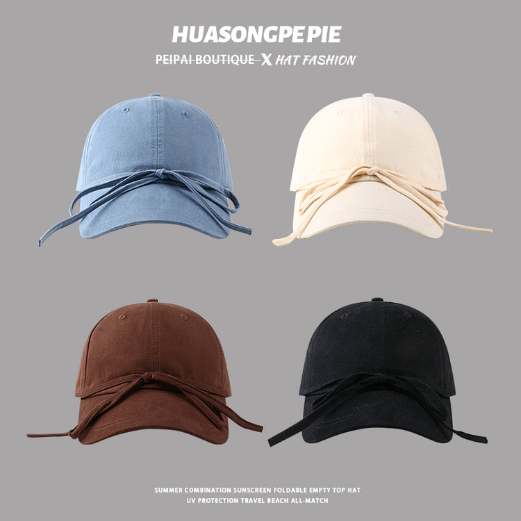 流行帽子|蝴蝶結鴨舌帽女顯臉小網紅時尚棒球帽甜美防曬帽子學生百搭太陽帽「C3730」24.03-2