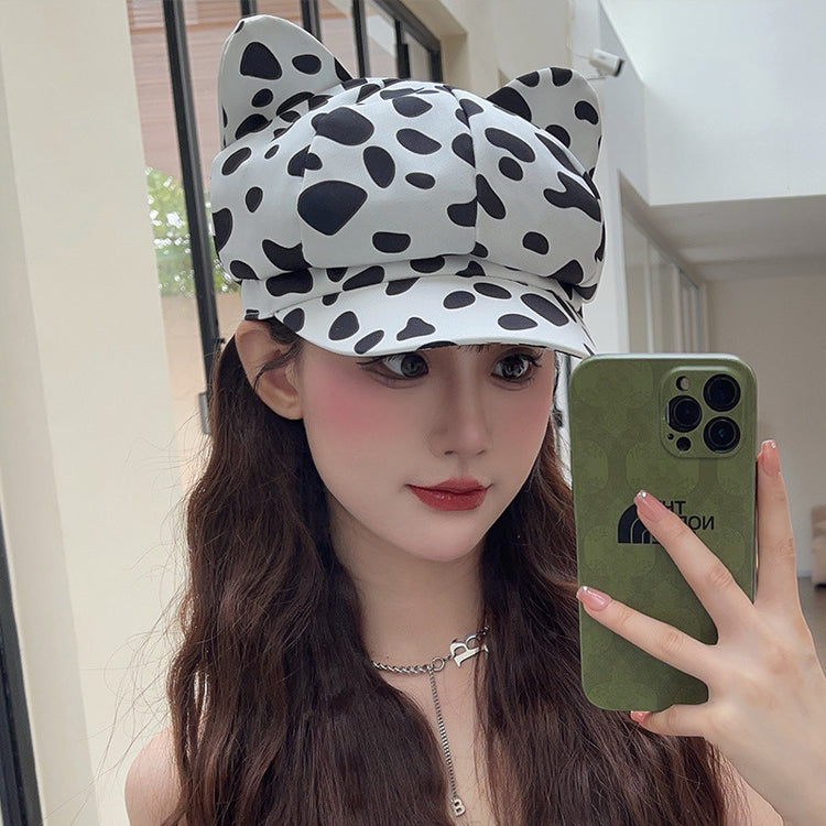 流行帽子|美式斑馬豹紋貓耳八角帽子女韓版時尚街頭個性鴨舌畫家帽顯臉小潮「C5324」25.06-2