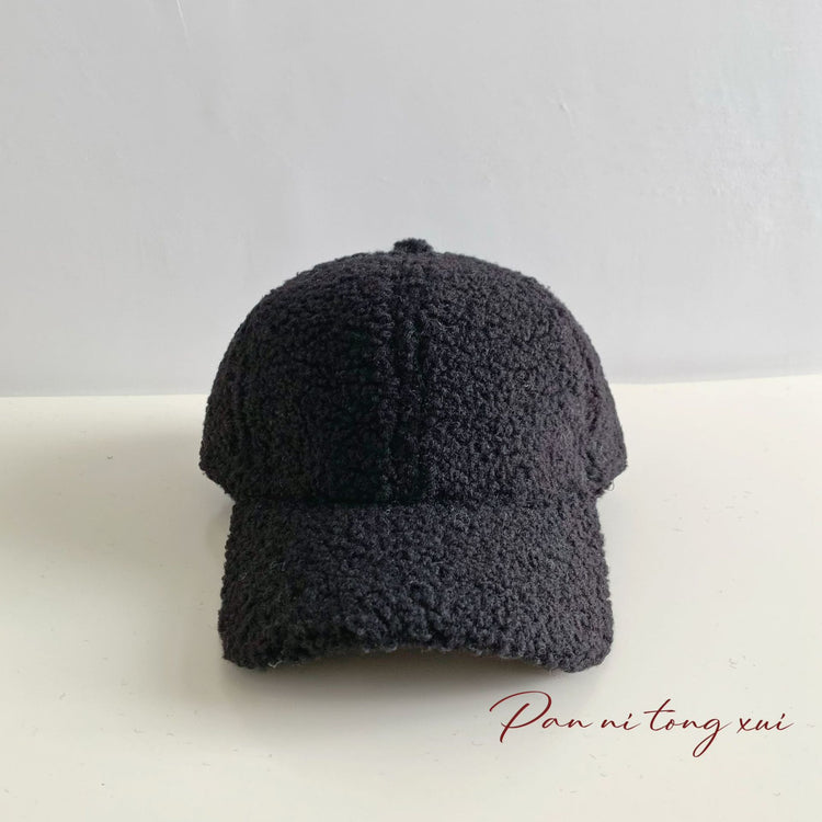 流行帽子|純色仿羊羔毛棒球帽男女秋冬季保暖彎檐鴨舌帽青年戶外休閒潮帽子「Q9466」24.10-2