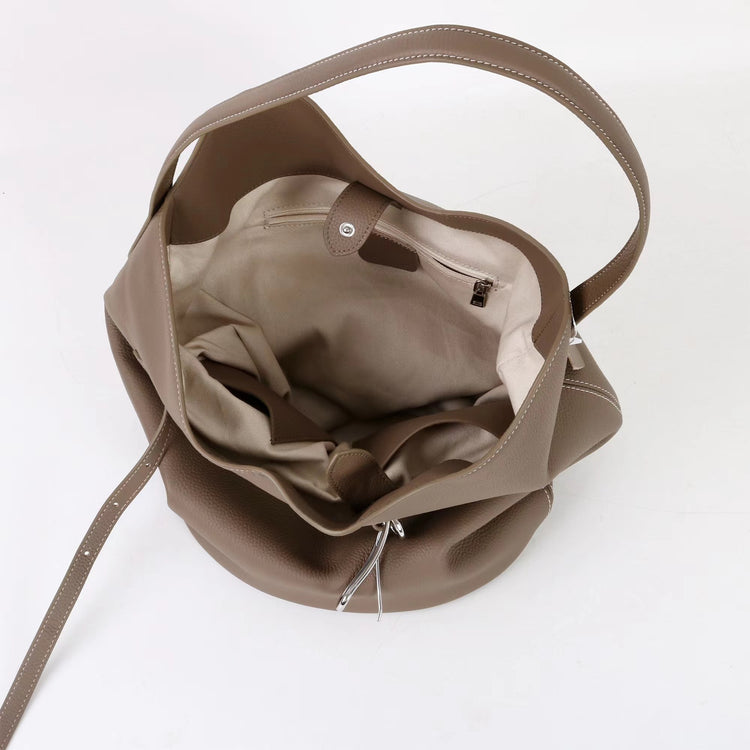 質感真皮|2025新頭層牛皮托特包hobo腋下包皮帶裝飾餃子水桶包百搭單肩包「6185」25.11-2