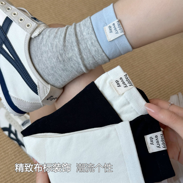女襪|拼色布標襪子女彈力無骨吸汗透氣中筒襪薄款ins潮流學院風堆堆襪「PSP0112」25.06-3