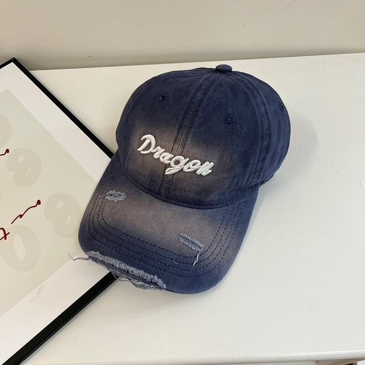 流行帽子|立體刺繡Dna字母棒球帽美式百搭水洗復古寬檐顯臉小鴨舌帽帽子女「C4571」24.10-5