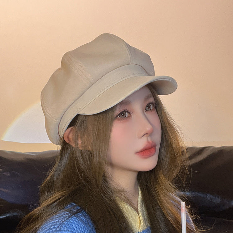流行帽子|純色八角帽春秋女高級感復古簡約畫家帽時尚英倫港風學生報童帽子「C4188」24.07-5