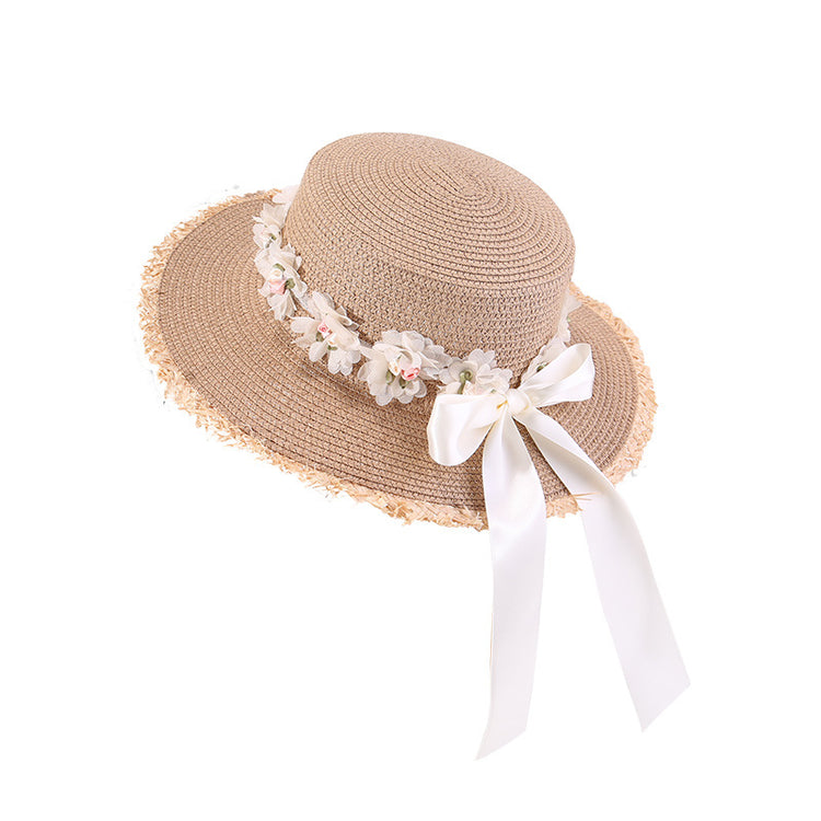 流行帽子|韓系蕾絲蝴蝶結帽子女海邊大檐草帽戶外甜美出遊遮陽帽百搭沙灘帽「C5269」25.05-2