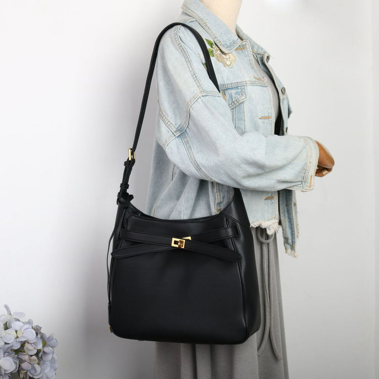 質感真皮|2024新款牛皮鎖扣托特包復古真皮水桶包大容量通勤單肩斜背包「5138#」24.08-1