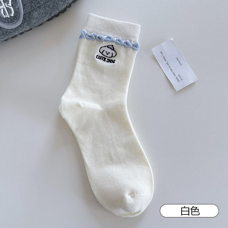 女襪|卡通圖案襪子女棉質吸汗透氣親膚舒適中筒襪雙針耐磨花邊諸暨襪子「YR1206」25.08-4