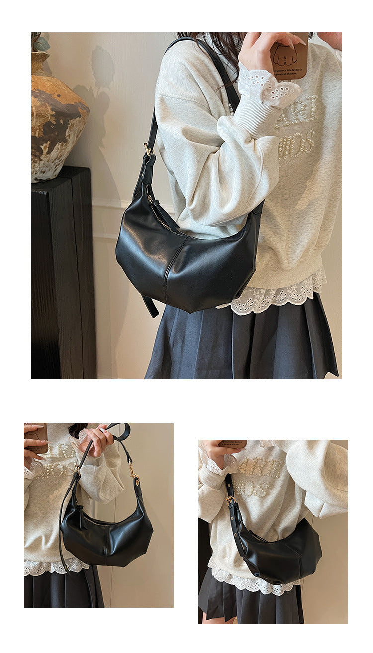 日韓流行|軟皮大容量餃子包女2025新款斜挎大包韓版百搭通勤單肩包「9614#」25.06-2