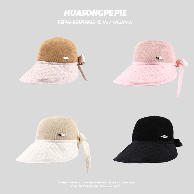 流行帽子|新款2024新款草編防曬帽女夏季韓版優雅蝴蝶結漁夫帽遮陽顯臉小太「C3743」24.03-3