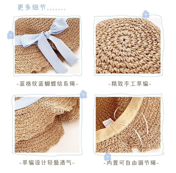 流行帽子|蝴蝶結編織帽子女夏季海邊度假草帽防曬遮陽帽法式防紫外線太陽帽「C5174」25.04-3