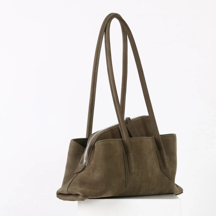 質感真皮|2025新款頭層麂皮不規則斜頂手提托特包磨砂荔枝牛皮腋下包「6163-S」25.10-1