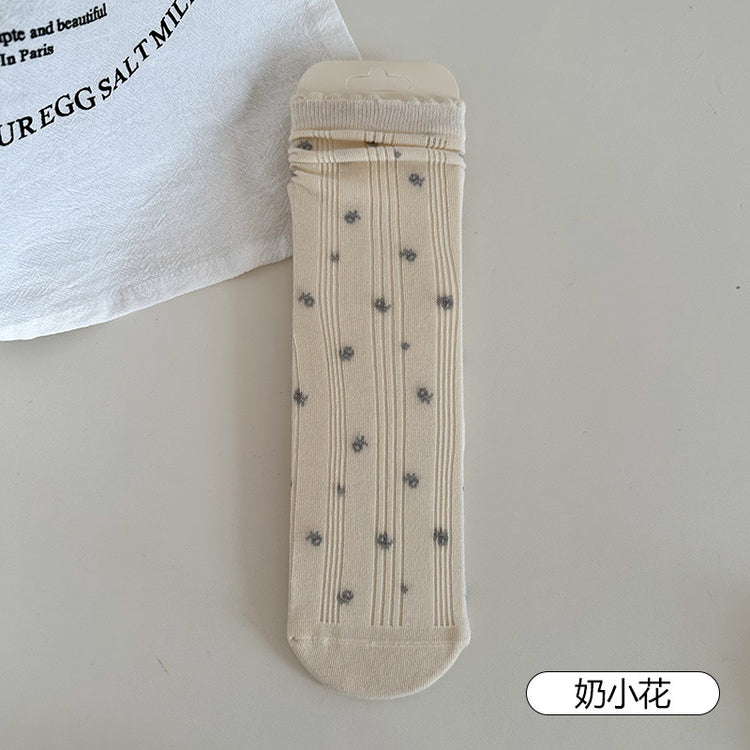 女襪|襪子女士miu系蝴蝶結親膚舒適中筒襪夏季薄款吸濕透氣堆堆襪「SM2510」25.04-4