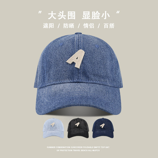 流行帽子|大頭圍牛仔棒球帽女夏季顯臉小防曬帽學生百搭防紫外線遮臉鴨舌帽「C3753」24.03-3