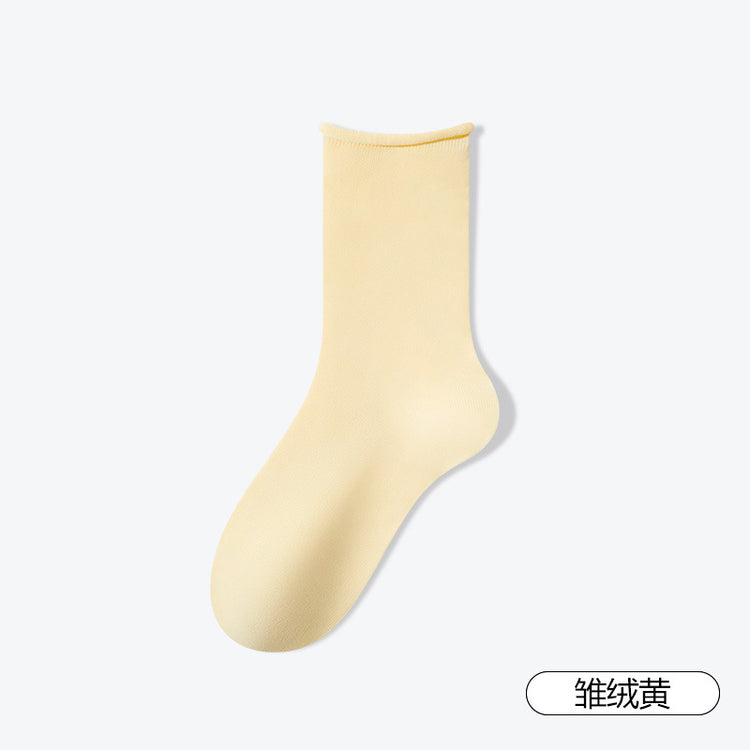 女襪|白色堆堆襪子吸汗透氣彈力無骨卷邊月子襪棉質10A抗菌防臭中筒襪「SX25006」25.03-1