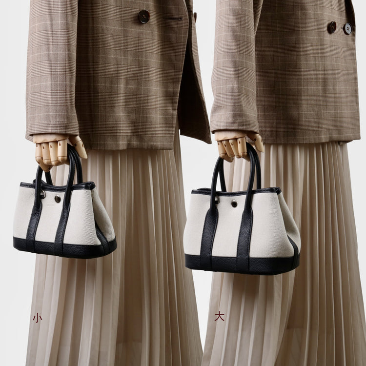 質感真皮|2025潮流新頭層牛皮撞色帆布手提花園包高級感洋氣單肩包休閒斜背包「80592」25.04-2