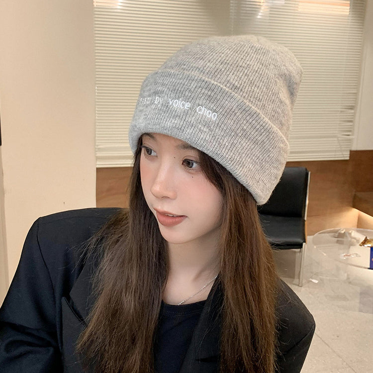 流行帽子 |帽子女韓版針織包頭冷帽秋冬季百搭雙面英文保暖護耳顯臉小毛線帽「C1495」24.11-4