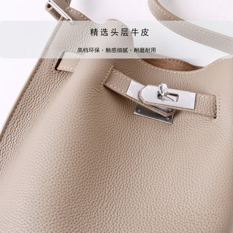 質感真皮|2025新款高級感輕奢小眾質感凱莉水桶包女新款大容量通勤單肩斜挎包「OS52907」25.06-2
