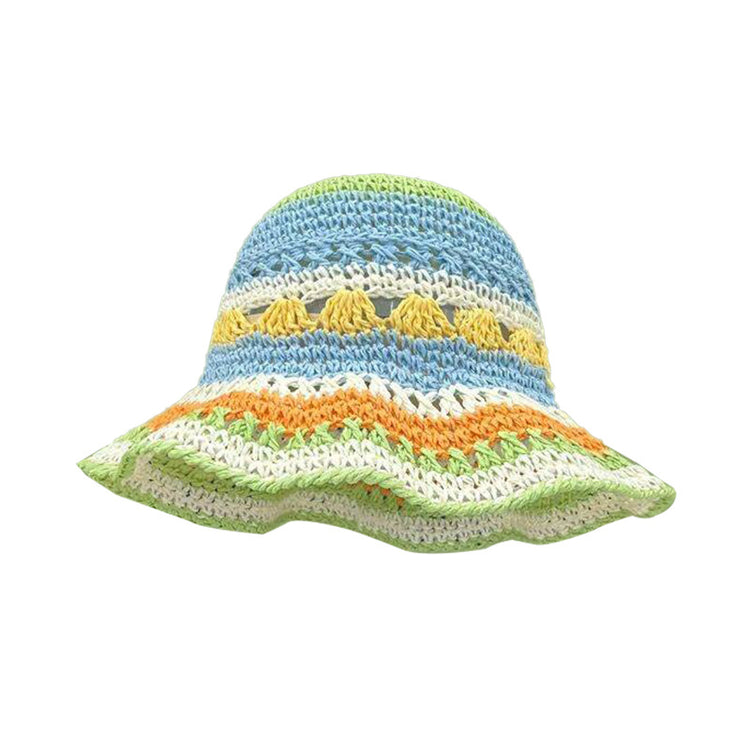 流行帽子|多巴胺彩虹鏤空草帽子女夏季出遊遮陽防曬帽海邊沙灘顯臉小太陽帽「C5102」25.03-3