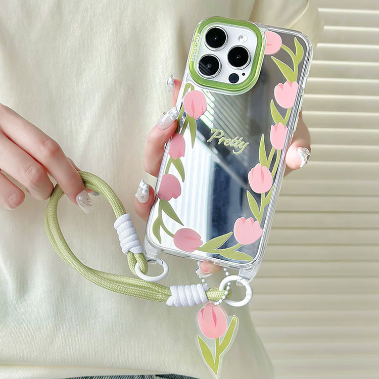 手機殼|iPhone14手機殼適用12掛繩鏡面殼蘋果15pro手機殼13promax女「WM0633」24.07