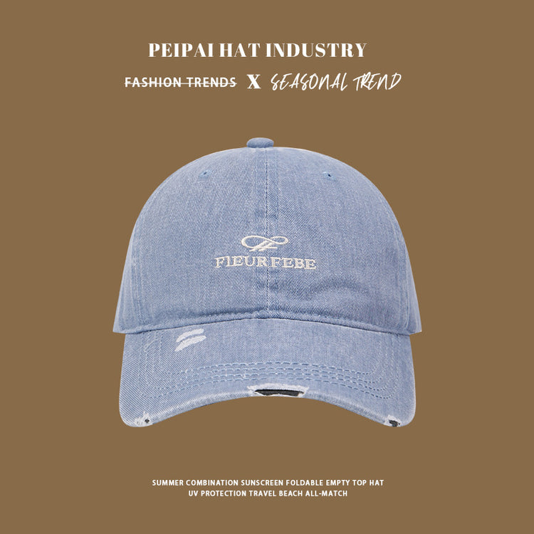 流行帽子|水洗破洞棒球帽簡約高品質百搭時尚顯臉小遮陽帽刺繡字母鴨舌帽男「C4891」25.01-1