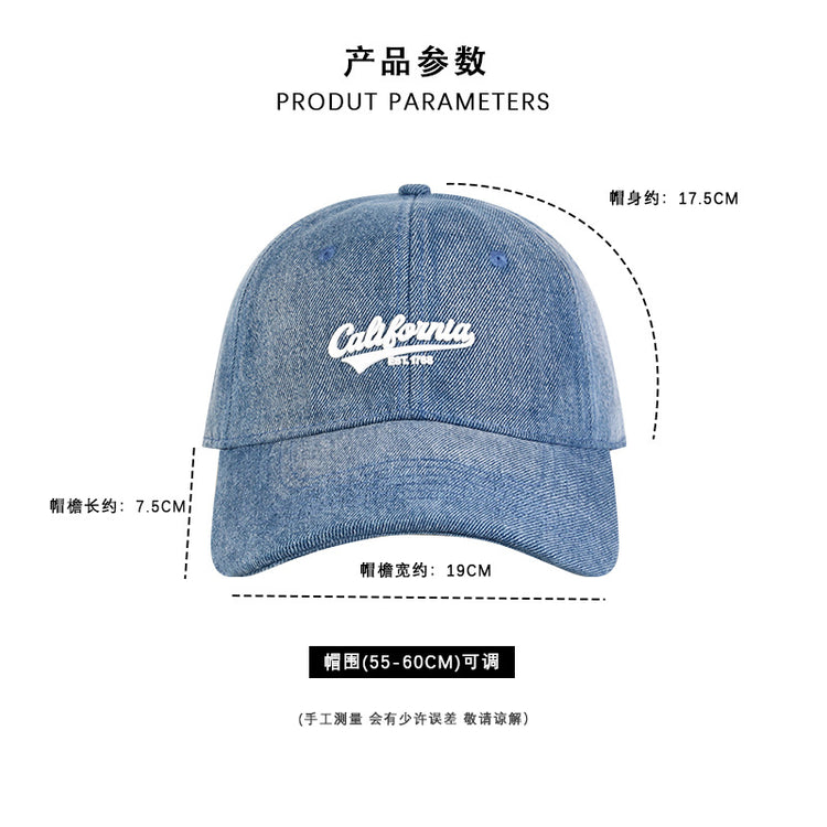 流行帽子|帽子鴨舌帽女顯臉小百搭膠印水洗牛仔遮陽帽休閒時尚騎行棒球帽男「C4403」24.09-1