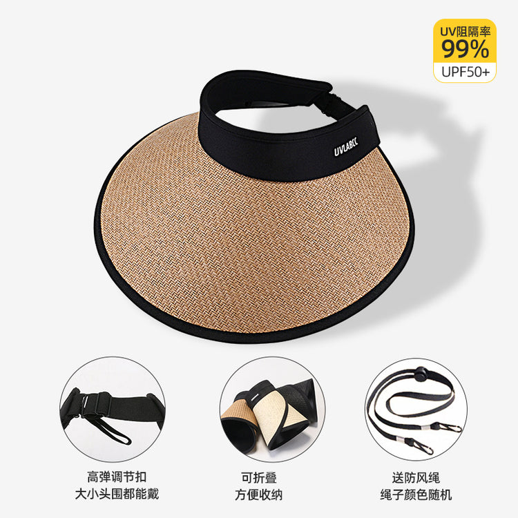 流行帽子|黑膠加大加寬帽簷空頂帽可折疊百搭夏季防曬帽騎行防紫外線太陽帽「C3732」24.03-2